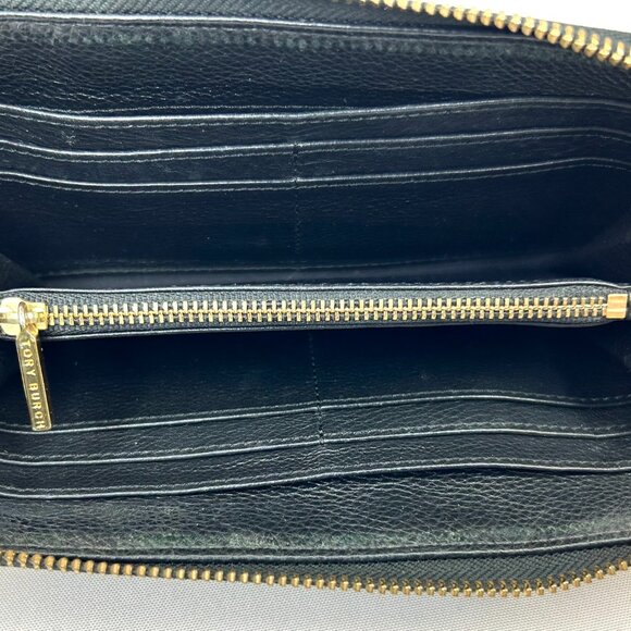 Tory Burch Amanda Zip-Around Continental Wallet Black Pebbled Leather - Picture 10 of 16